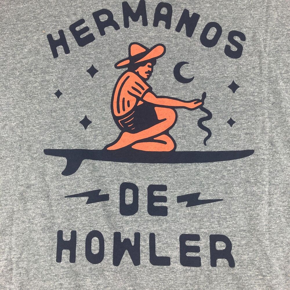 Howler Bros Mens XXL Hermanos de Howler Graphic T Shirt Gray Surf Western Tee